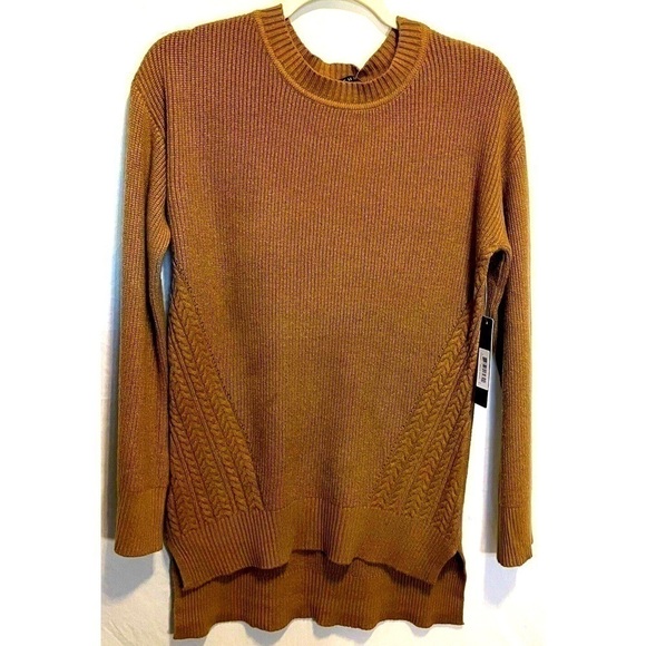Cyrus Women’s Crew Neck Ribbed Tunic Sweater Brown Sugar Small NWT Extra Long - Picture 1 of 12